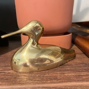 Vintage Solid Brass Duck Figurine Paperweight Mid Century Desk Decor